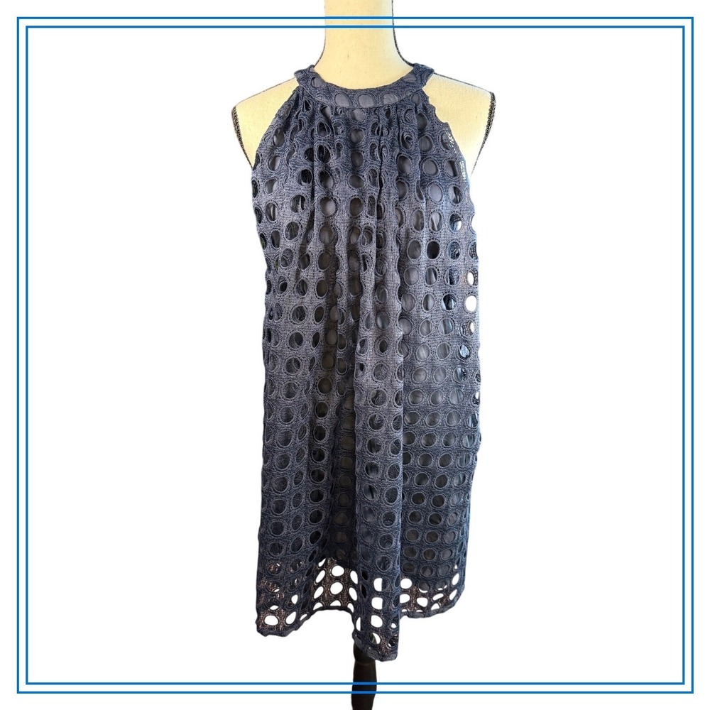 Romeo Juliet Couture Dress Women's M Navy Blue Halter Sleeveless‎ Eyelette